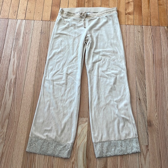 Old Navy Other - VINTAGE Y2K Old Navy Intimates Pajama Pants Womens Medium Beige Lace Velour